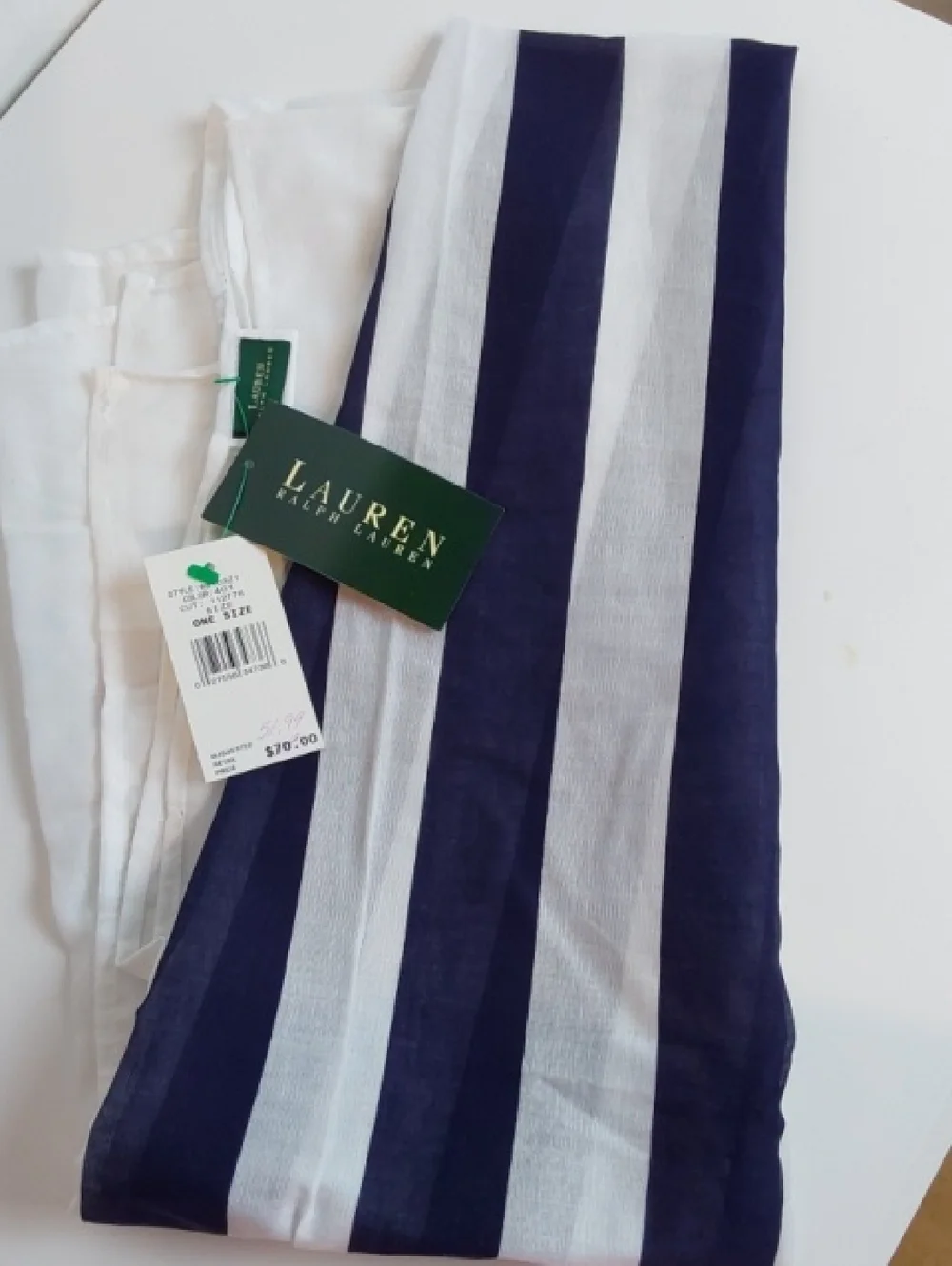 Lauren Ralph Lauren |Navy & White Vertical Stripe Coastal Monogram Cotton Scarf